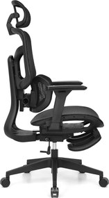 Scaun Ergonomic AirMesh Pro E399-H – Full Mesh, Suport Lombar Reglabil pe Înălțime, Cotiere 4D, Tetiera 3D, Reclinare Automată, Suport Picioare, Negru