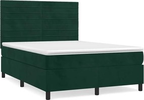 vidaXL Pat box spring cu saltea, verde închis, 140x200 cm, catifea