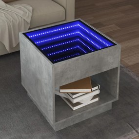 vidaXL Măsuță de cafea cu LED infinity, gri beton, 50x50x50 cm