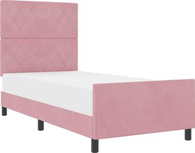 vidaXL Pat cu arcuri cu headboard Roz 100 x 200 cm Catifea