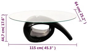 Masuta de cafea cu blat oval din sticla, negru lucios 1, Negru