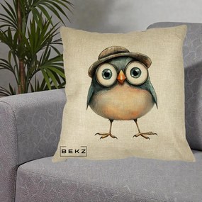 Perna Decorativa Pui cu Palarie Rotunda, 40x40 cm, Crem, Husa Detasabila, Perna Inclusa, BEKZ®