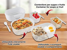 Cutie electrica pentru pranz Beper 90.920G, 40 W, 1 litru, Pana la 60°C, 2 compartimente detasabile, Indicator luminos, Alb/Galben