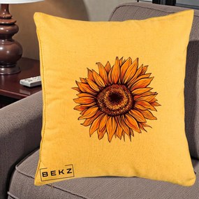 Perna Decorativa Floarea Soarelui Vibranta, 40x40 cm, Galben, Husa Detasabila, Perna Inclusa, BEKZ®