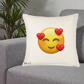 Perna Decorativa Emoji cu 3 Inimi, 40x40 cm, Crem Reliefat, Husa Detasabila, Perna Inclusa, BEKZ®