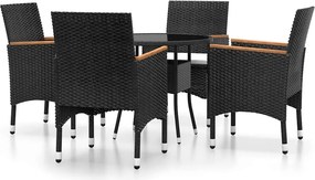 vidaXL Set mobilier bistro grădină 3 piese negru poliratan și sticlă