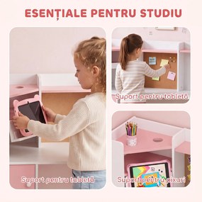 AIYAPLAY Set birou și scaun pentru copii 5-12 ani, cu bibliotecă, suport pentru creioane și suport reglabil pentru tabletă, roz | Aosom Romania