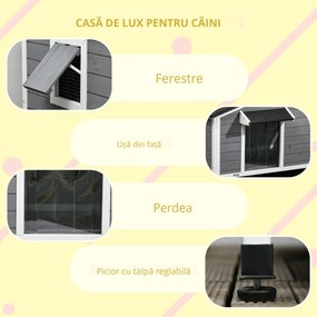PawHut Cusca pentru Caini Talie Mica si Medie din Lemn de Brad, Design Inaltat cu Perdea de Protectie | Aosom Romania