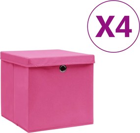 vidaXL Cutii depozitare cu capac, 4 buc., alb, 28x28x28 cm