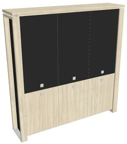 Dulap înalt Verno+ S 200 x 46 x 210 cm, uși combinate, salcâm / negru
