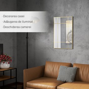 Homcom Oglinda Perete – Dreptunghiulara cu Cadru Metalic Stil Fereastra | Aosom Romania