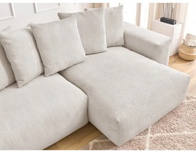 Colțar crem extensibil/cu spațiu de depozitare cu tapițerie din catifea reiată Voltaire – Bobochic Paris