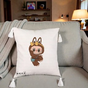 Perna Personalizata Kabuda Maro cu Funda Aurie, 40x40 cm, Bej cu Franjuri, Husa Detasabila, Perna Inclusa, BEKZ®