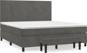 vidaXL Pat box spring cu saltea, gri închis, 160x200 cm, catifea