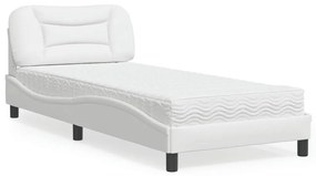 vidaXL Pat cu saltea, alb, 90x200 cm, piele ecologică