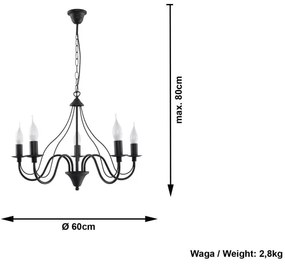 Lustră Sollux Floriano 5, negru