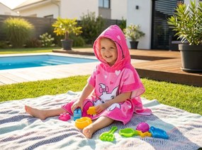 Poncho pentru copii PISICA MINA roz Dimensiune: 60 x 120 cm