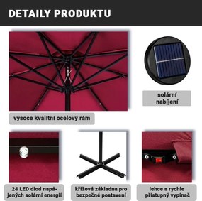 STILISTA umbrelă de grădină LED cu mâner, 3 m, roșu