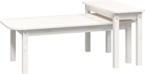 vidaXL Set măsuțe de cafea, 2 piese, alb, lemn masiv de pin