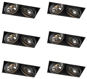 Set de 6 spoturi încastrate negre AR111 pivotante și înclinabile fără ramă cu 2 lumini - Oneon