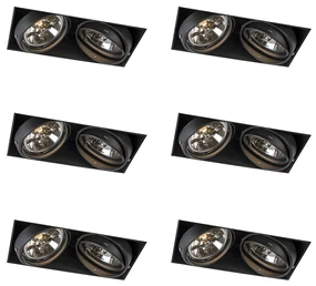 Set de 6 spoturi încastrate negre AR111 pivotante și înclinabile fără ramă cu 2 lumini - Oneon