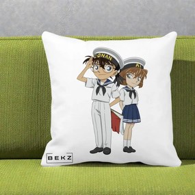 Perna Personalizata Detective Conan Conan si Ai Sailor, 40x40 cm, Alba Mata, Husa Detasabila, Perna Inclusa, BEKZ®