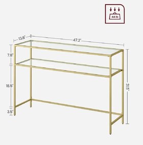 Consola Carolina din sticla si metal culoare auriu, 90x80x30 cm