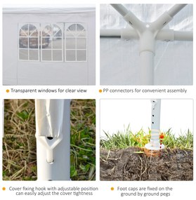 Cort pentru Foisor Outsunny 6x3m cu Pereti Laterali Detasabili, Usi si Ferestre, Metal, Alb | AOSOM RO