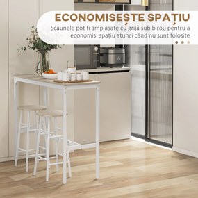 HOMCOM Set masă înaltă de bar + 2 scaune cu structură din oțel și blat cu aspect de lemn natural, pentru 2 persoane, alb | Aosom Romania