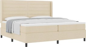 vidaXL Pat cu arcuri cu saltea cu headboard Crem 200 x 200 cm țesătură