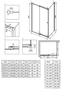 Usa sticla dus culisanta 100x200 cm profil negru Deante Kerria Plus 1000x2000 mm, Negru mat