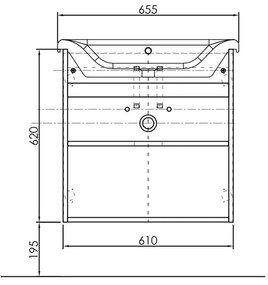 Set dulap baie cu lavoar inclus Kolpasan Evelin 65 cm, stejar 650x460x645 mm