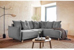 Colțar gri extensibil cu tapițerie din catifea reiată (colț dreapta) Lazy Lukka – Miuform