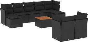 vidaXL Set canapele de grădină cu perne, 10 piese, negru, poliratan