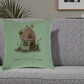 Perna Decorativa Home Sweet Home Casuta, 40x40 cm, Verde, Husa Detasabila, Perna Inclusa, BEKZ®
