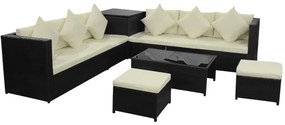 42995 vidaXL Set mobilier de grădină cu perne, 8 piese, negru, poliratan