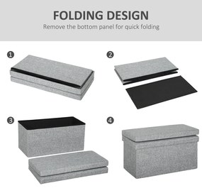 HOMCOM Bancă Pliabilă cu Spătar și Compartiment de 77L, Acoperire din Țesătură, 76x50x73 cm, Gri | Aosom Romania