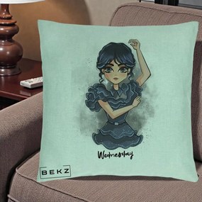 Perna Personalizata Wednesday Addams Dancing Queen, 40x40 cm, Verde Menta, Husa Detasabila, Perna Inclusa, BEKZ®