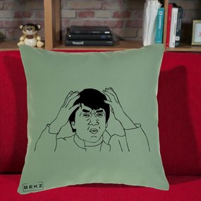 Perna Decorativa Jackie Chan WTF, 40x40 cm, Verde, Husa Detasabila, Perna Inclusa, BEKZ®