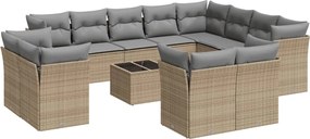 vidaXL Set canapele de grădină, 13 piese, cu perne, bej, poliratan