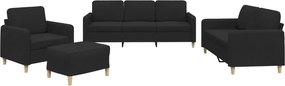 vidaXL Set de canapele cu perne, 4 piese, negru, textil
