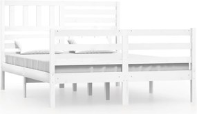vidaXL Cadru de pat, alb, 140x190 cm, lemn masiv