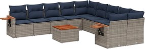 vidaXL Set canapele de grădină cu perne, 11 piese, gri, poliratan