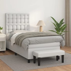 3137630 vidaXL Pat box spring cu saltea, alb, 80x200 cm, piele ecologică