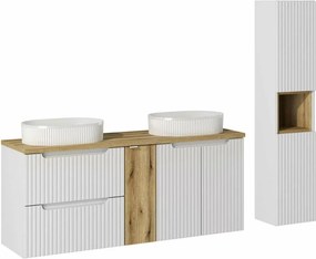 Set mobilier baie 140 cm 8 piese Comad Nova alb mat