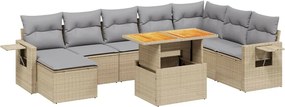 vidaXL Set canapele de grădină, 9 piese, cu perne, bej, poliratan
