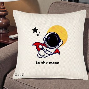 Perna Decorativa Astronaut To The Moon, 40x40 cm, Crem Reliefat, Husa Detasabila, Perna Inclusa, BEKZ®