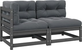 vidaXL Set mobilier de grădină cu perne, 2 piese, gri, lemn masiv pin