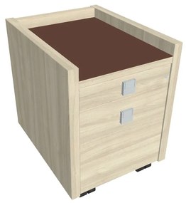 Comodă mobilă Verno 47 x 60 cm cu sticlă, 2 sertare, salcâm / maro
