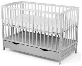Patut din lemn bebe 120x60 cm Orella gri cu sertar pe sine si capac, 3 nivele de reglare pe inaltime